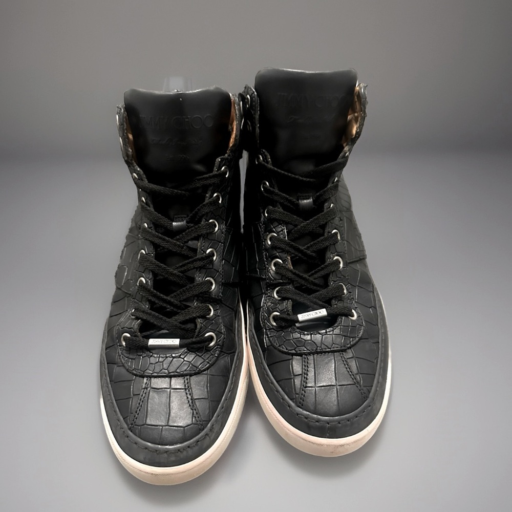 Jimmy Choo Croc-Embossed Black Sneakers